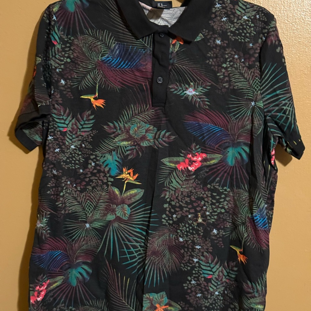 H&M Black Tropical Print Casual Shirt medium